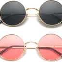COASION Retro Small Round Polarized Sunglasses for Women Men Circle UV400 Sun Glasses (C4* Gold/Grey + Gold/Clear Pink - 2 Pack)