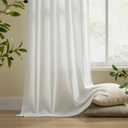 White Linen Curtains 63 Inch Length with Tassels for Living Room Linen Light Filtering Semi Sheer Drapes Neutral Boho Farmhouse Sheer Window Curtain 40x63