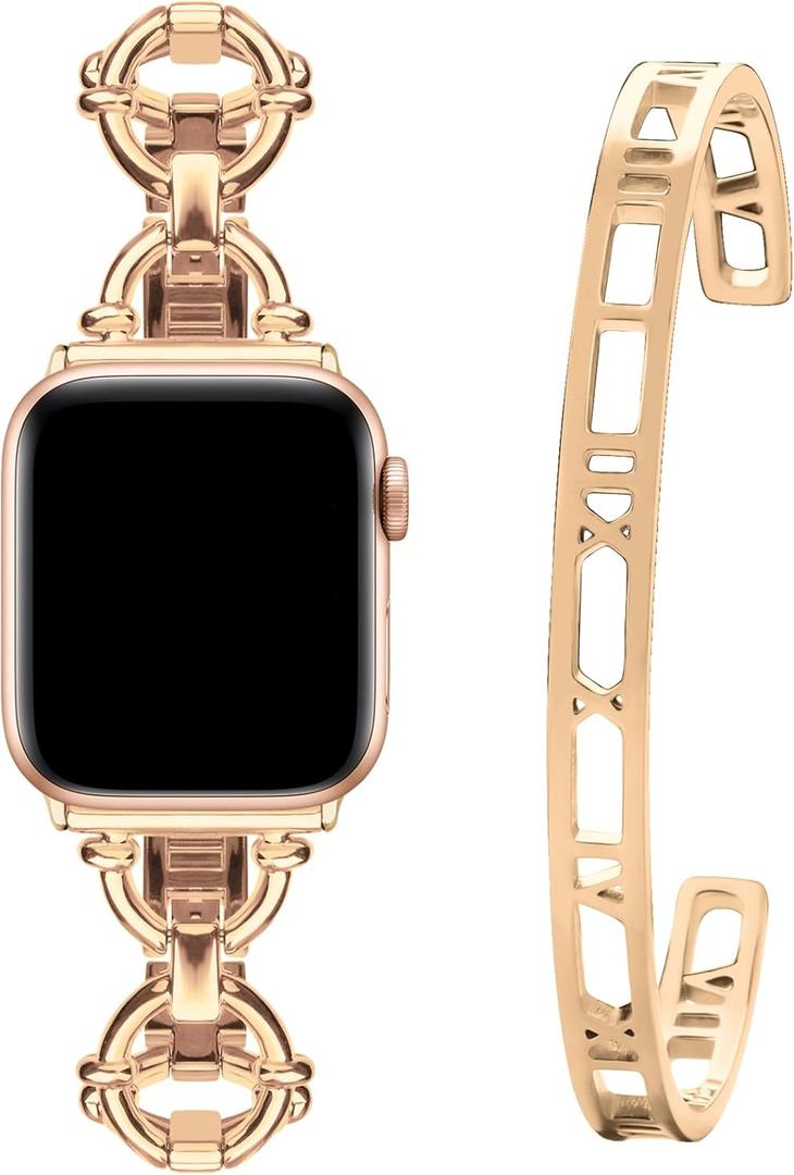 wutwuk Compatible with Apple Watch Band 38mm 40mm 41mm 42mm 44mm 45mm 46mm 49mm iWatch Ultra SE Series 10 9 8 7 6 5 4 3 2 1, Women Dressy Roman Numerals Bangle Bracelets Set