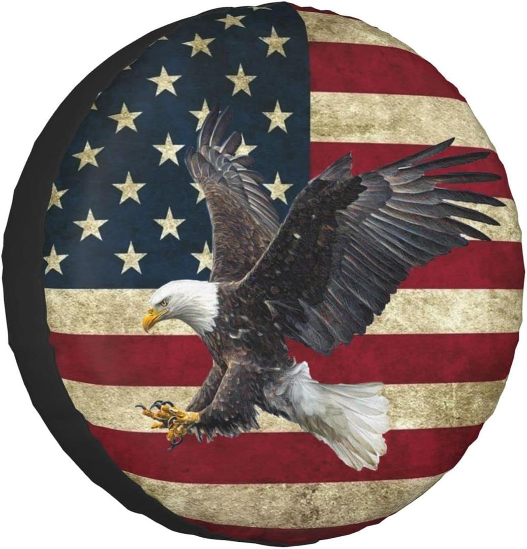 Spare Tire Cover Bald Eagle American Flag Tire Covers Protector Wheel Tire Covers Weather-Proof for Trailer RV SUV Truck Camper Travel Trailer Accessories Polyester (Bald Eagle, 14inch)
