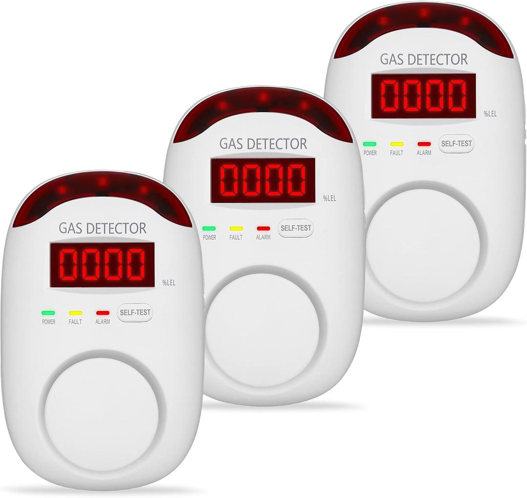 3 Packs Natural Gas Detector - Gas Leak Detector for Home, RV, Gas Detectors for Home Natural Gas, Combustible Gas Detector for LNG, LPG, Propane, Methane
