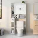 Over The Toilet Storage Cabinet, Farmhouse Storage Cabinet Over Toilet with 2 Barn Door & Toilet Paper Holder StandHome Space-Saving Toilet Rack, for Bathroom, Restroom, Laundry (White)