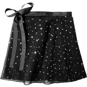 Century Star Girls Sequin Ballet Skirt Women Dance Wrap Chiffon Ballet Outfits Leotard for Teen Girls (Black)