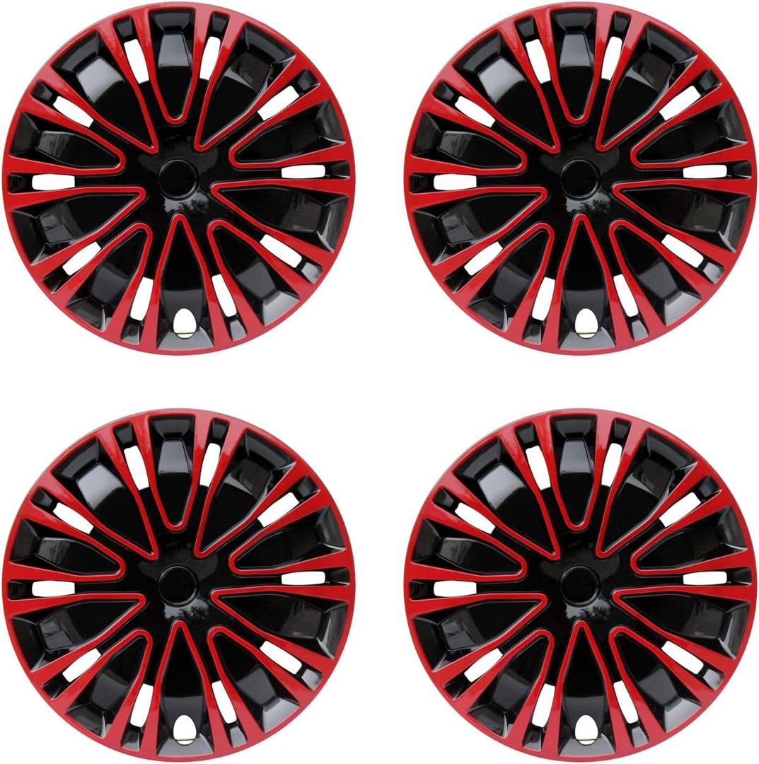Hubcap Wheel Cover Replacement R15 Hub Caps Universal-Fit Steel Wheel Rim Cover ABS Material Exterior Accessories for Car Truck SUV -Set of 415-inchRed-Black