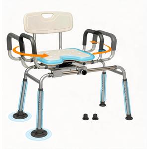 U Shaped 360° Sliding Shower Chair Tub Transfer Bench with Swivel Seat, 2-Level Adjustable Width for Bathtubs, Inside Shower, for Handicap & Seniors，440 Lbs Adjustable Height Non-Slip Arms Feet