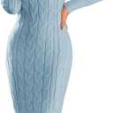 Fangetey Womens Long Sleeve Turtleneck Sweater Dresses Knitted Bodycon Midi Sheath Jumper Dresses (Blue)