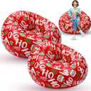 Lunmon 2 Pcs Christmas Blow up Chairs Red Inflatable Bean Bag Couch Pine Needles Chair Xmas Portable Lazy Sofa Seat Game Couch for Winter Camping Balcony Living Bedroom Reading