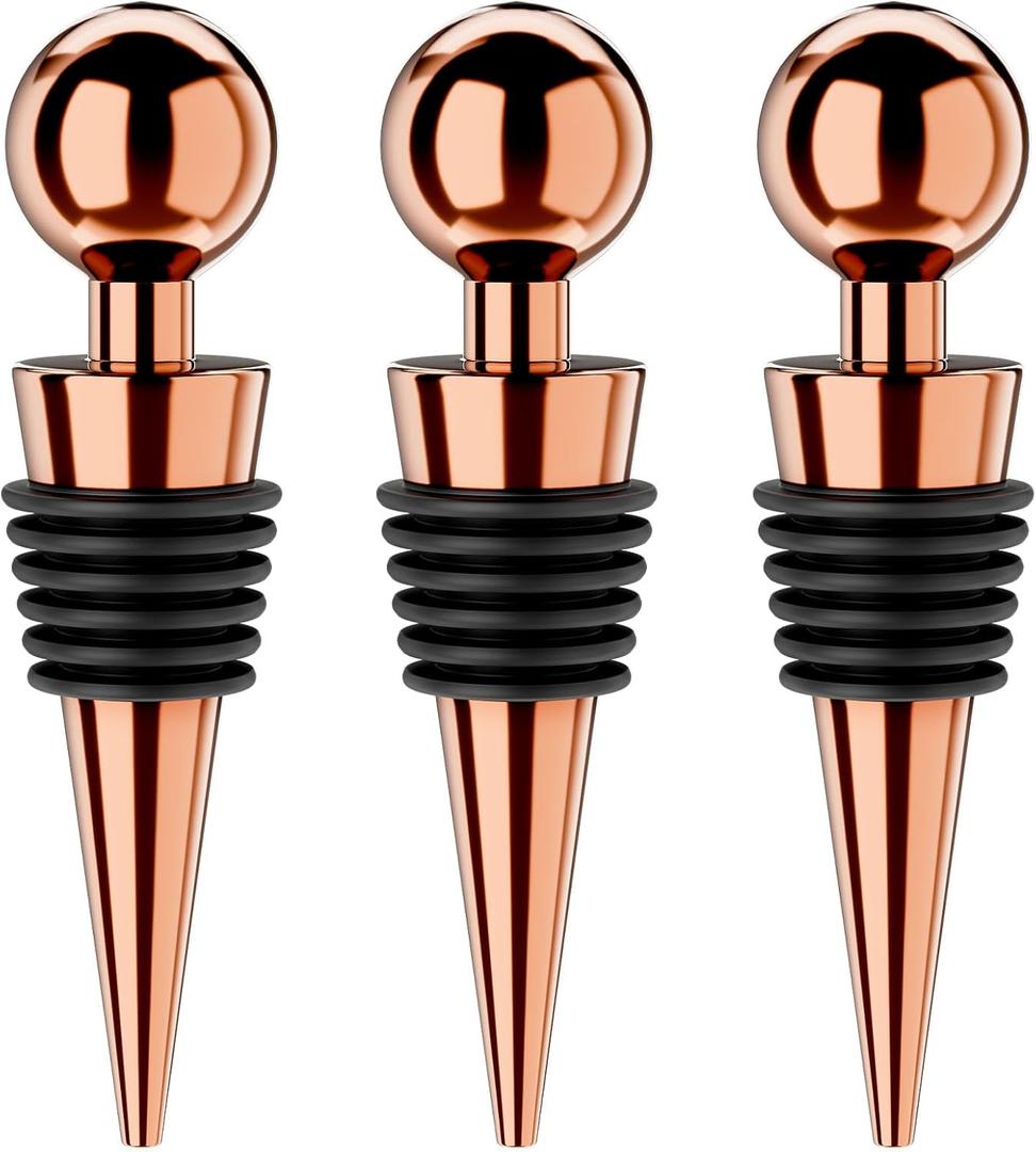 Wine Stoppers for Wine Bottles 6Pcs Vacuum Wine Bottle Stopper with Silicone Reusable Wine Corks, Leak proof Keep Fresh Suitable for Standard (Goldrose, 3 Pack)