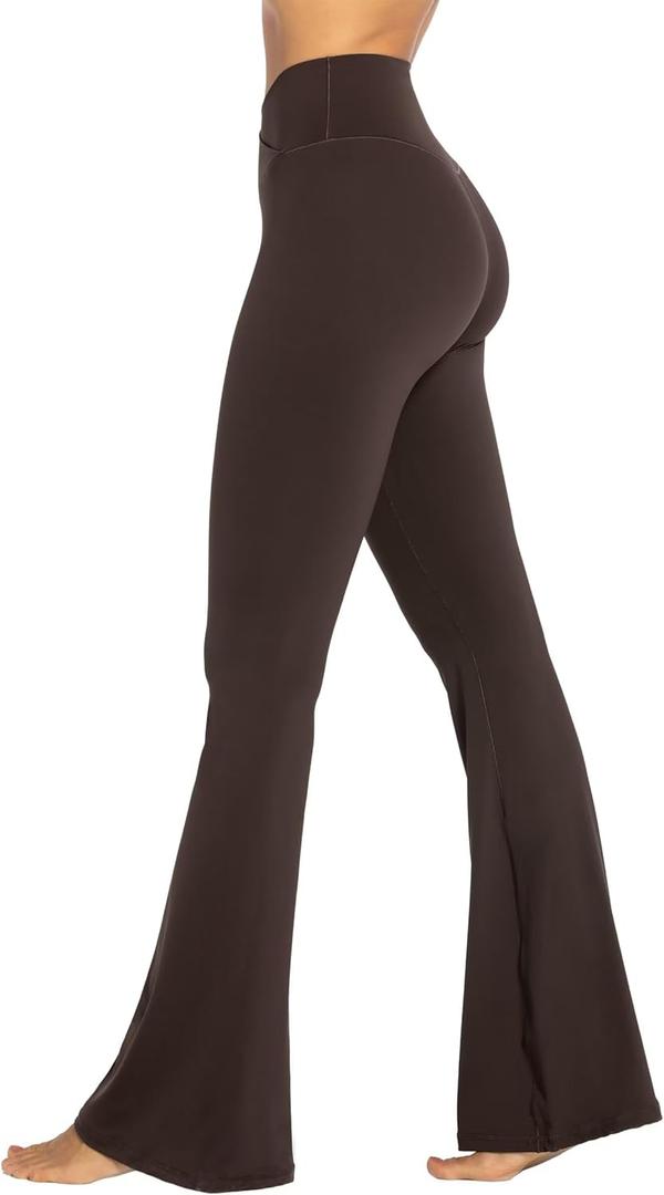 Sunzel Womens Flare Leggings No Front Seam Flare Yoga Pants with Tummy Control Crossover High Waist and Wide Leg (Medium, Java Brown)