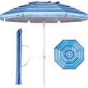 Aoxun Beach Umbrella with Tilt Pole, Portable Sand Anchor and Carry Bag, UPF 50+ Sun Shelter Air Vents Design for Outdoor Activities (Navy Blue & White), 6.5ft (Stripe Blue)