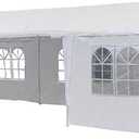 MCombo 10x30 Feet Outdoor Canopy Tent Wedding Party Waterproof Gazebo Pavilion with Removable Sidewalls 6053 (White) (10‘x30'-7pc / White)