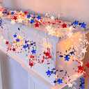 [Timer] 2 Pack 4th of July Decorations 250th Anniversary Red White and Blue Lights, Fourth of July Garland Total 13Ft 40LED Beads Stars Patriotic Lights Battery Operated for Home Bedroom Decor