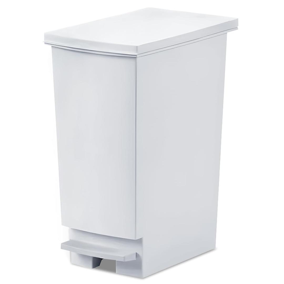 Large Trash Can With Lid and Foot Pedal, 8 Gallon Slim Kitchen Trash Can Step On, Hands Free Recycling White Kitchen Garbage Can Plastic - Odor Block, 9 Inch Wide Trash Bin Fit For Narrow Space, 1Pack