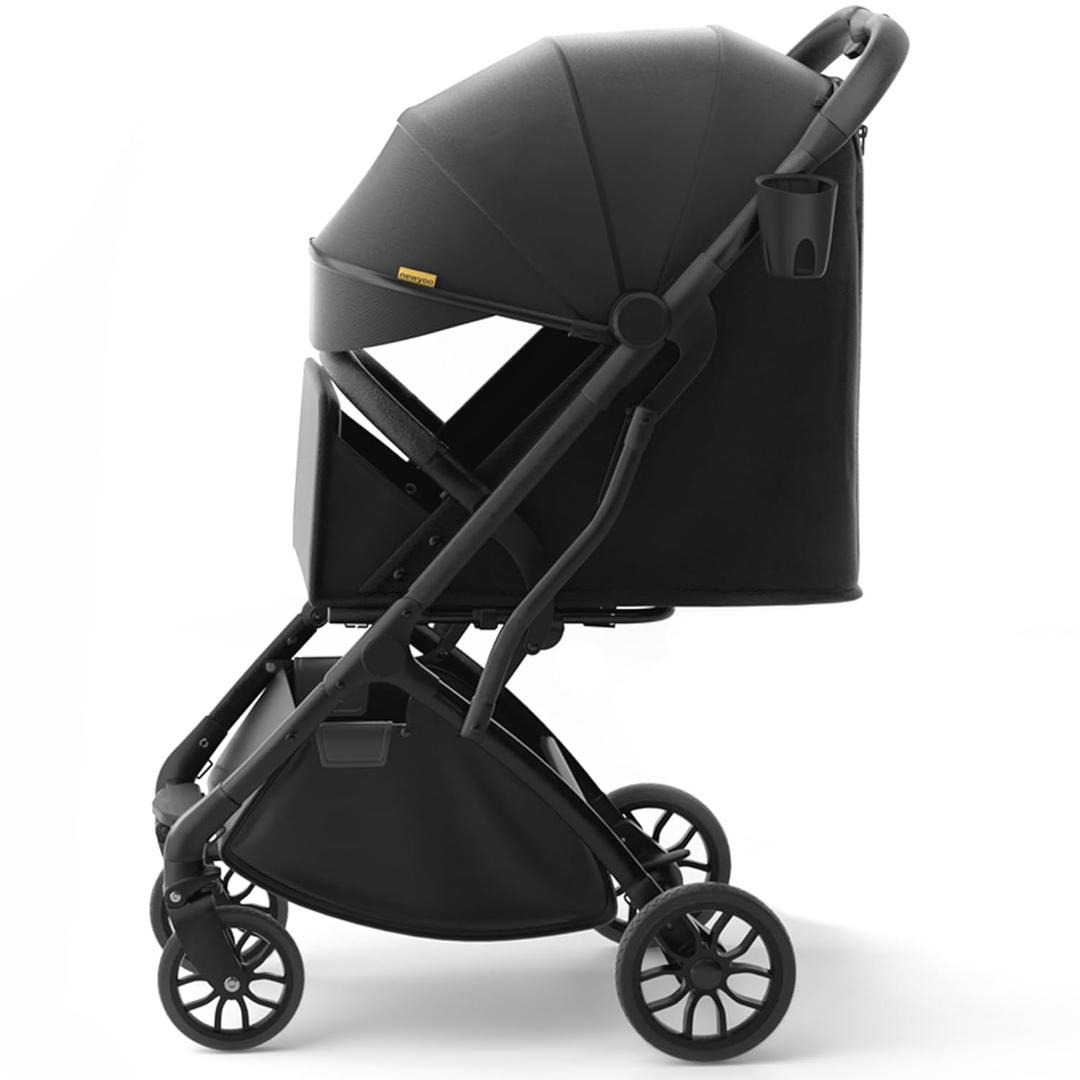 newyoo GlideTow TR18M Compact Travel Stroller for Infant, Lightweight Foldable Baby/Toddlers Stroller with Luggage Handle & Cup Holder, One-Hand Easy Fold, Lay-Flat Seat, Black