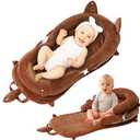Baby Lounger  Infant Lounger Lounger for Newborn 0-24 Months, Breathable Portable Infant Lounger for Home Travel, with Detachable Support Pillow-Brown