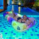 Pool Floats Adult with Color Light and Cup Holder, 71 * 38in Large Inflatable Adult Floats for Pool, Glow in The Dark Pool Floats Raft Chairs, Beach Floaties Mat Pool Lounge Float