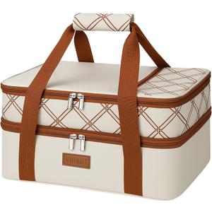 ​Vuudh Expandable Casserole Carrier Bag, Double Deckered Insulated Food Bag for 2 Dishes, Hot Cold Lasagna Holder Tote for Picnic, Potluck, Travel