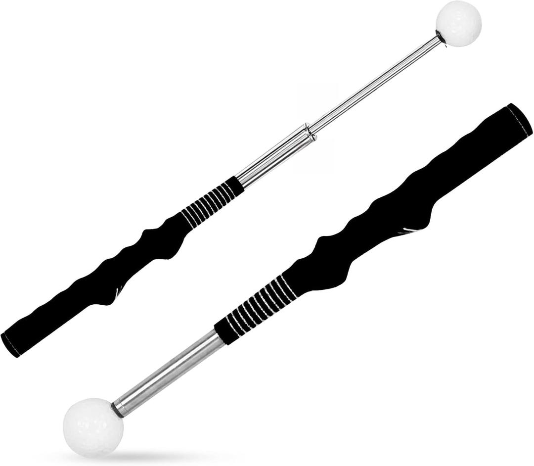 Retractable Golf Swing Training Aid - Golf Swing Trainer, Portable Grip Trainer with Click Feedback for Chipping Hitting, Ideal for Beginners, Indoor & Outdoor Practice, Black