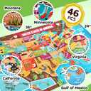 Giant 46 Pcs 36"x24" Geography United States Puzzles for Kids with Landscape Culture, Floor USA Map Puzzle, United States Puzzles, USA Map Puzzle