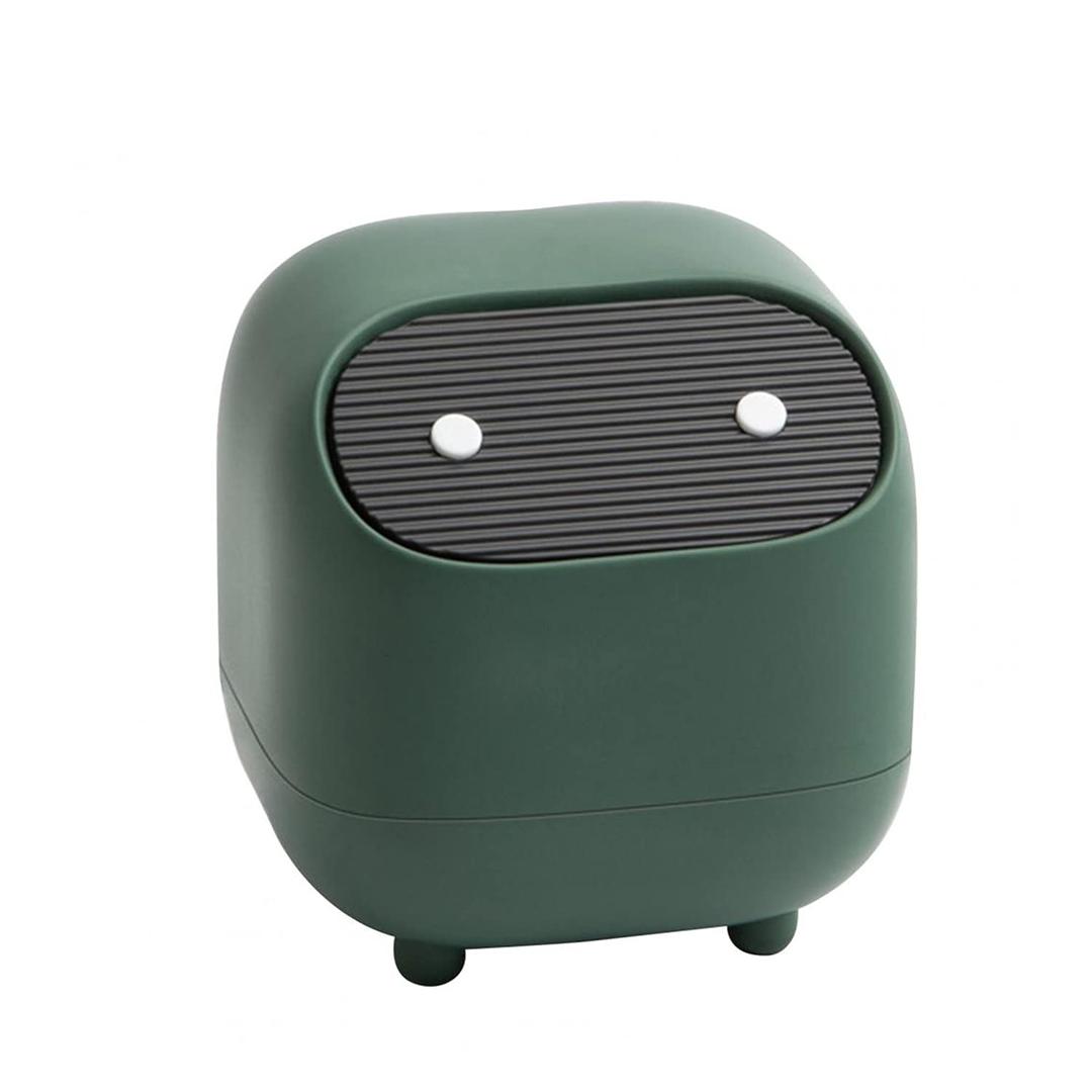 Cute Mini Ninja Desktop Snack Holder/Bedroom Trash Can Double Press Trash Can with Lid Suitable for Office Living Room (Green)