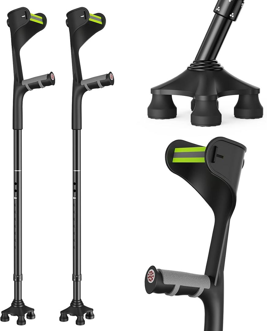 Forearm Crutches (One Pair) for Adults, Folding Forearm Crutches Adults Lightweight Height-Adjustable, Open Cuff, Aluminium with Rubber Ergonomic Handles