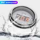 Marine Voltmeter, Waterproof Antifog LED Digital Battery Voltage Gauge, 2in Universal Stainless Steel Volt Gauge with Smart Alarm for Car, Boat, Auto, Marine(White)
