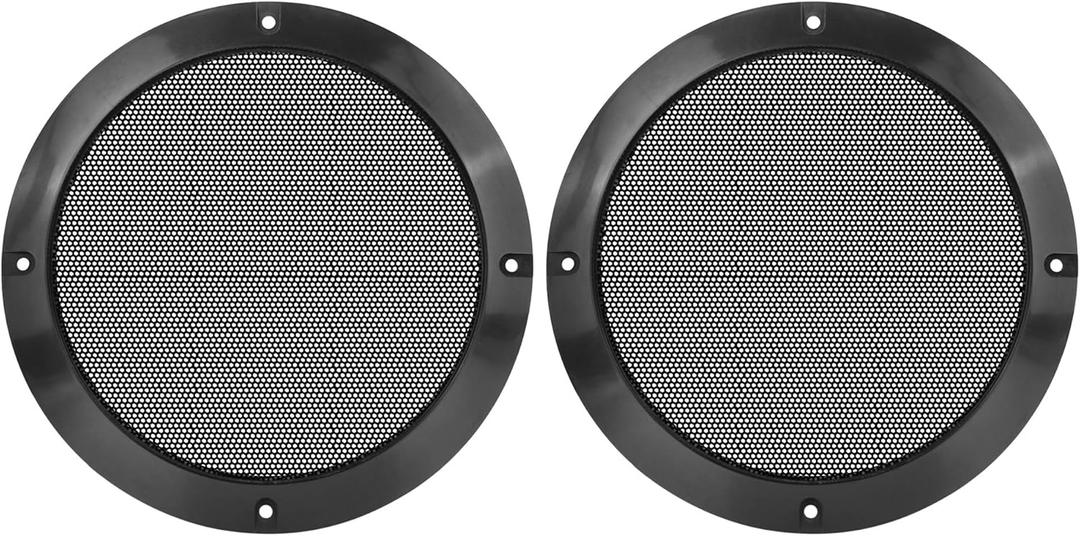 X AUTOHAUX 2pcs 6.5 Inch Metal Glossy Audio Speaker Cover Mesh Subwoofer Grill Horn Guard Decorative Circle Grille Protector Black