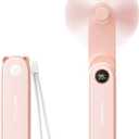 SWEETFULL Portable Handheld Mini Fan with LED Display, 2-in-1 Personal Foldable USB Rechargeable Hand Held Fan & Flashlight for Travel, Lash Eyelash, Cute Small Pocket for Women, Girls (Pink)