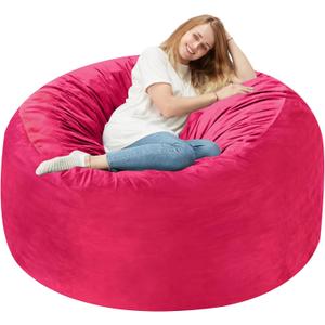 Homguava 3FT Bean Bag Chair: 3' Bean Bags with Memory Foam Filled, Large Beanbag Chairs Soft Sofa with Dutch Velvet Cover-Pink