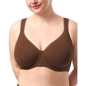 HSIA Bras for Women Minimizer Full Coverage, Plus Size T Shirt Unlined Underwire Smooth Bra, Seamless Cups Joan Ultimate Soft (36DDD, Coffee Brown)