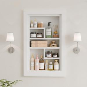 Solid Wood 14 X 24 Recessed Medicine Cabinet,3-Tier, Medicine Cabinet Organizer,Wall Niche, Bathroom Wall Cabinet, Recessed Bathroom Cabinet, Bathroom Cabinet with Storage White