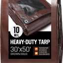 30 x 50 FT Waterproof Heavy Duty Tarp, 10 Mil Thick, Outdoor Furniture Covers, Plastic Insulated Tarpaulin for Camping Tent Roof Boat Patio Pool Cover, Large & Small Multi-Size Tarps, Brown/Black