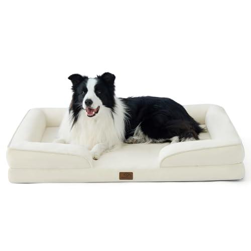 Bedsure Orthopedic Dog Beds Large Sized Dog - Washable Large Dog Cat Bed Waterproof, Comfort Dogs Couch Sofa with Washable Removable Cover, Pet Bed with Nonskid Bottom, Ivory, 35"