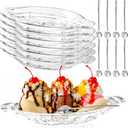 8 Set Acrylic Banana Split Dish Clear Banana Boats Serving Bowls with Steel Spoon for Ice Cream Sundae Fruits Yogurt Snack Brownies Glass Salad Plates, 8oz, one size fits all