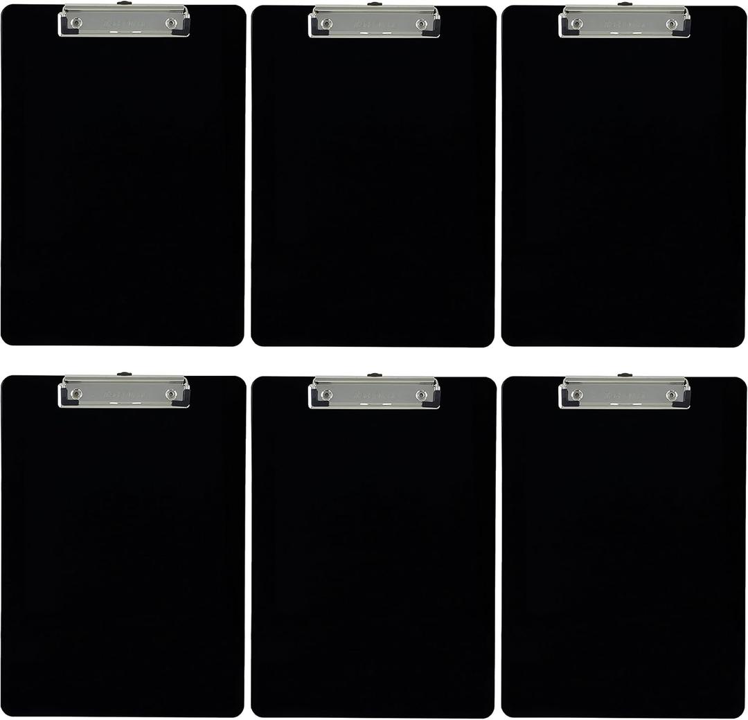 Trade Quest Plastic Clipboard Opaque Color Letter Size Low Profile Clip (Pack of 6) (Black)