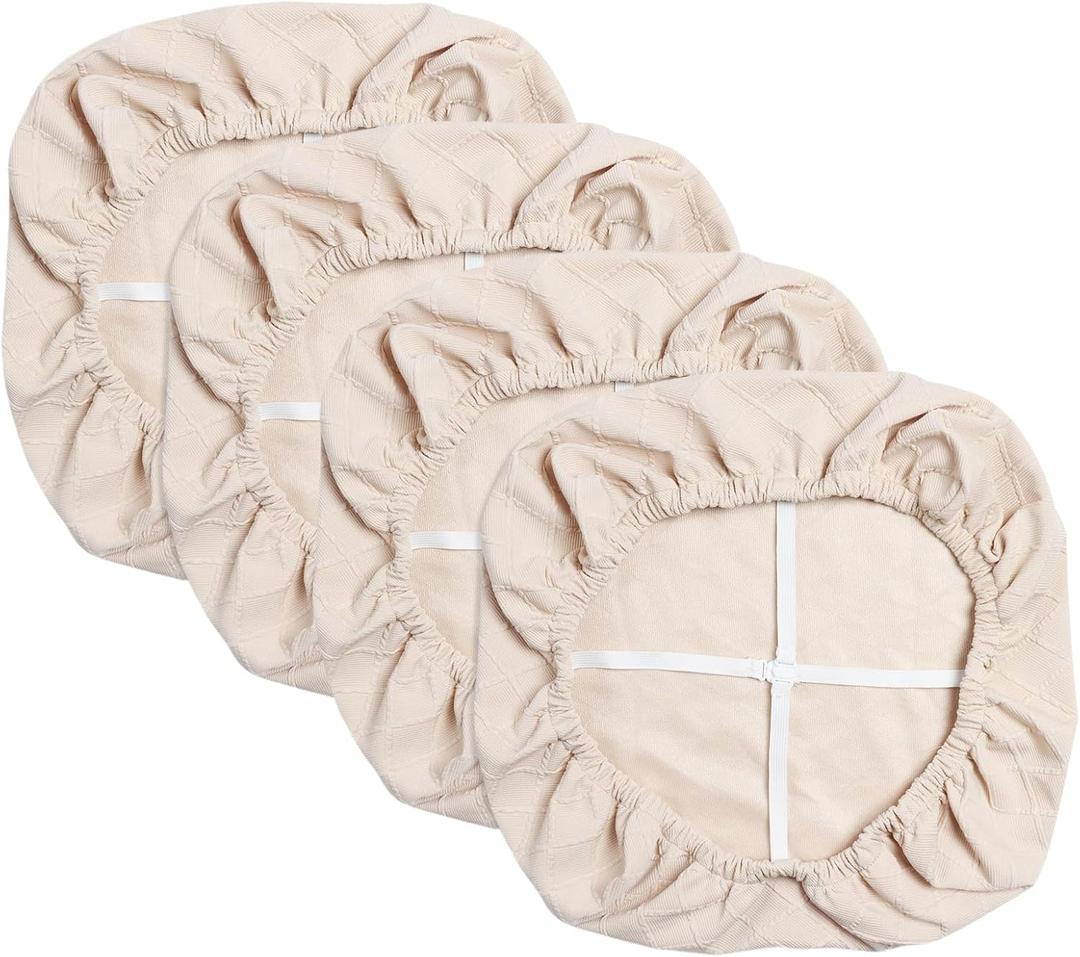 Yikko Chair Seat Covers, High-Density Check Jacquard Ekedalen Seat Covers for Dining Kitchen Restaurant Banquet, Stretch Removable Washable Chair Seat Cushion Protector (4, Beige)