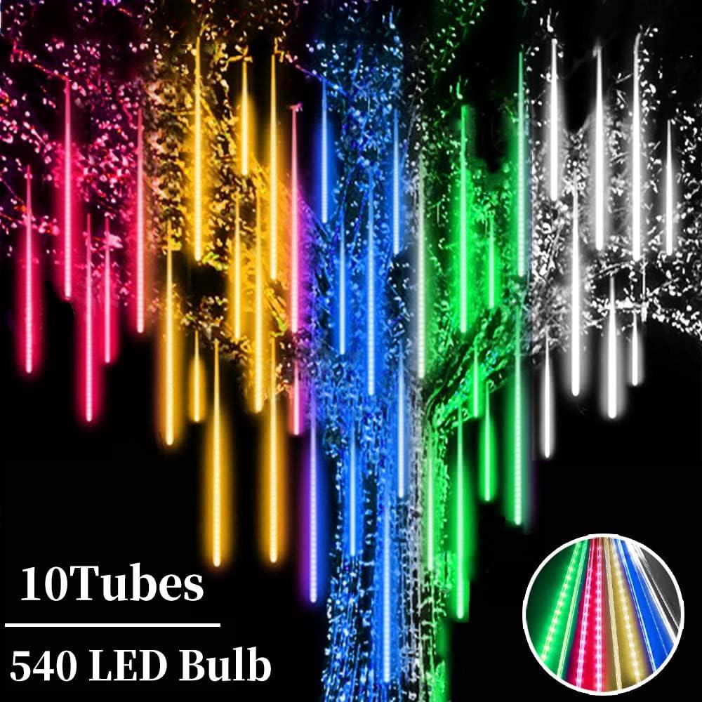 Meteor Shower Lights - 20 Inch 10 Tube 540 LED Rain Falling Icicle Cascading Lights for Xmas Tree, Halloween, Patio, Garden, Roof Eaves Decoration (Multicolor)