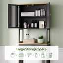 Over The Toilet Storage Cabinet with Breathable Bamboo Doors, 3-Tier Bathroom Organizer Above Toilet, Freestanding Space Saver Rack with Adjustable Bottom Bar & Shelf, 24" x 70", Black & Natural