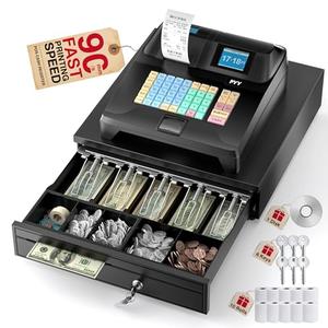 PYY Cash Register for Small Businesses - Commercial Electronic Caja Registradora para Negocio with Lock Cash Drawer Box, 8 Digital Dual Display, 48 Keys for Retail Restaurant Supermarket