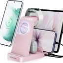 Wireless Charger for Samsung, 5 in 1 Wireless Charging Station for Samsung, Charger Dock Stand for Galaxy Watch Ultra 7 6 5 4 3, Galaxy S25 S24 Ultra S23 S22 S21, Note 20 10 Z Fold Buds, Pink