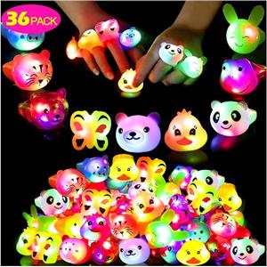 36 Pack Light Up Rings Glow in The Dark Party Supplies, Light up Party Favors, Goodie Bag Stuffers, Birthday Valentines Party Favors Classroom Prizes Cute Animal Treasure Box for Kids