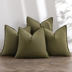 MIULEE Olive Green Linen Pillow Covers Pack of 4 Decorative Natural Solid Throw Pillow Covers Soft Accent Boho Farmhouse Couch Pillowcases Modern Home Decors for Living Room Bed Sofa 24x24 Inch