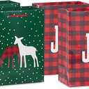 2 x Hallmark Image Arts 8" Medium Christmas Gift Bags (8 Red and Green Bags: Plaid, Snowflake, Joy, Deer) for Teachers, Coworkers, Family