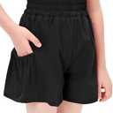 Hvididan Girls High Waisted Running Shorts Athletic Gym Shorts Quick-Drying Shorts with Pockets 140, Black