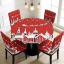 Pardick Red Christmas Round Fitted Tablecloth with Elastic Edge, Reindeer Santa Fitted Table Cloths Waterproof Wipeable Table Cover Holiday Tablecloth, Fits Tables up to 36"-42" Diameter