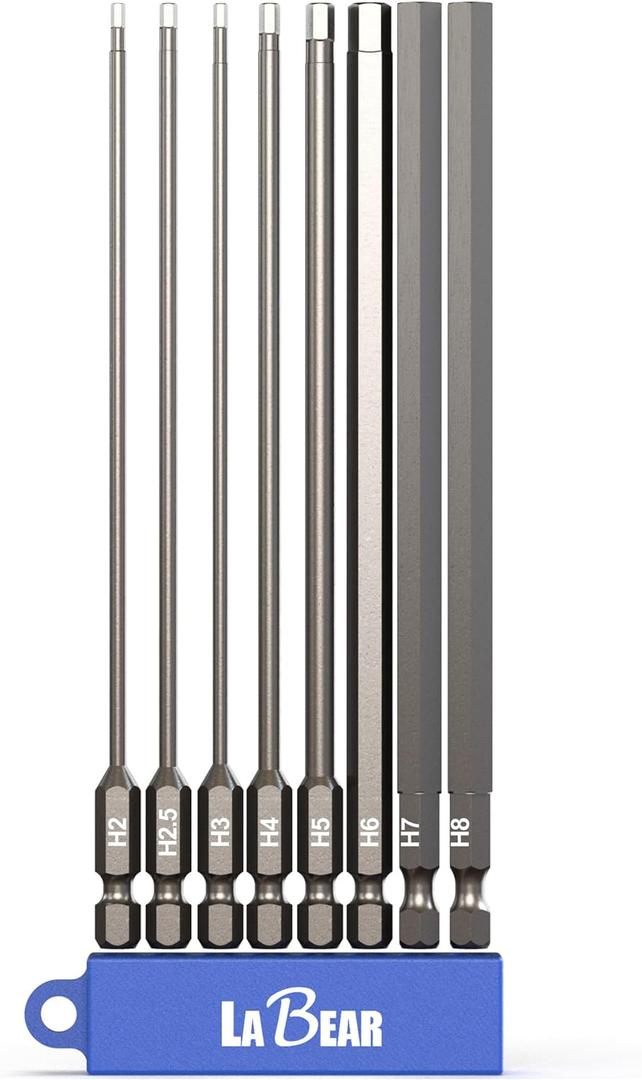 LABEAR - 8pc Hex bit set METRIC 6 inch long, 1/4" Shank Hex Head Allen Wrench Screwdriver Bit Set, Magnetism, Power Bits, S2 Steel, H2, H2.5, H3, H4, H5, H6, H7, H8
