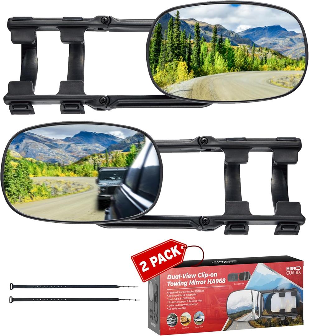 Extended Towing Mirrors, Universal Clip-On Side Mirror Extensions for Pickups, RVs, and Trailers, Tow Mirrors with Extenders (Model HA968)