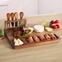 Acacia Wood Charcuterie Board, Cheese Board Set with Magnetic Knife Holder, 14"x 11" Large Serving Tray for Meat and Cheese, Ideal Gift for Anniversary, Christmas, Thanksgiving, Wedding, Halloween