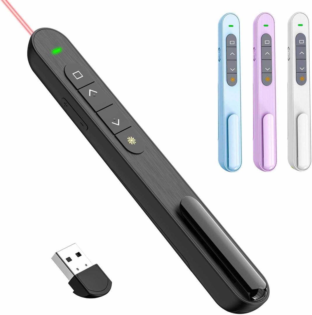 QUI Presentation Clicker Hyperlink Volume Control Wireless Presenter, PowerPoint Clicker RF 2.4GHz USB Presentation Remote Control, PowerPoint Slide Advancer for Mac/PC/Laptop/Keynote