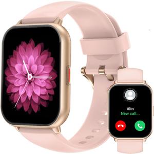 RUIMEN Smart Watches for Men Women (Answer/Make Calls), 1.8" Smartwatch for iOS/Android Phones, Fitness Tracker Watch with Heart Rate/Sleep Monitor Pedometer Waterproof (2 Bands Included), Pink